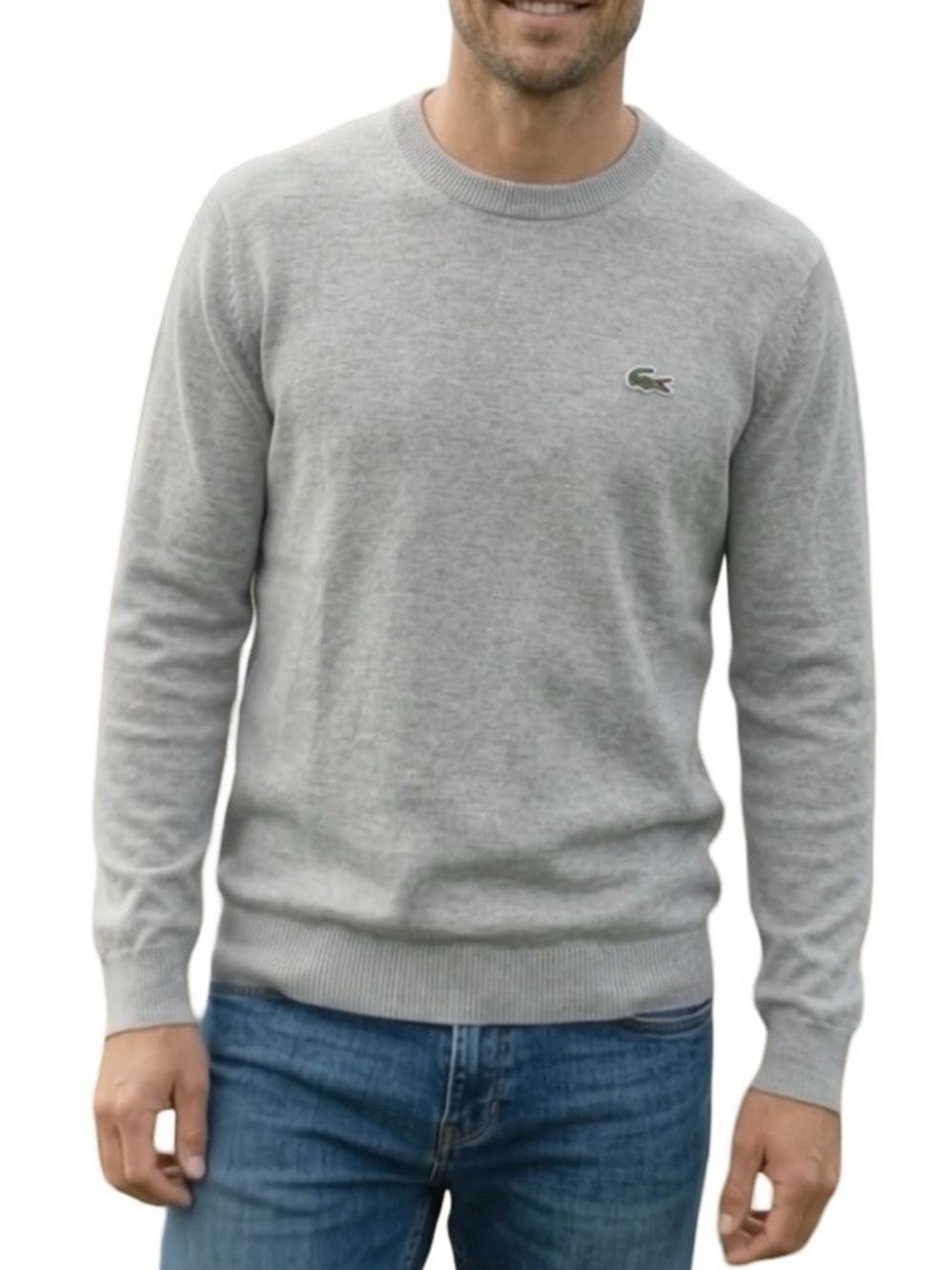 Lacoste Sweater Fine Knit Long Sleeve Cotton Crew‑neck Designer Basic Grey M